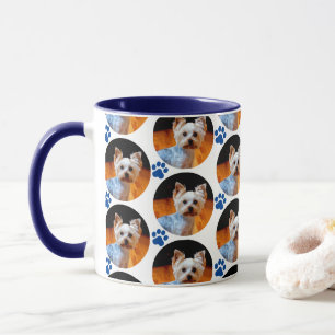 Caneca Pet Modern Photo Blue Paw Pattern Mug
