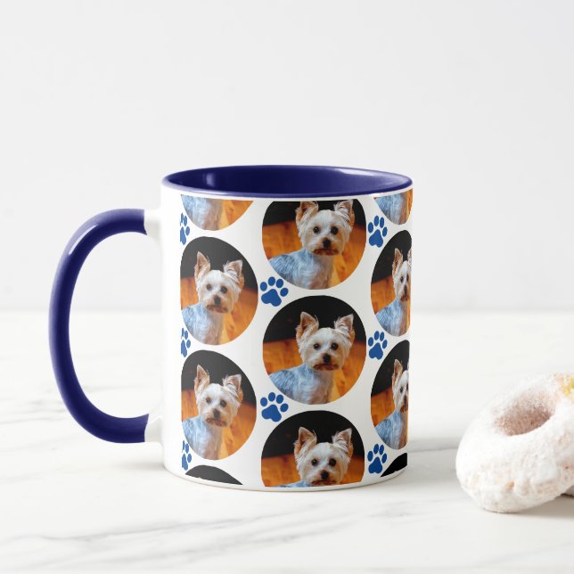 Caneca Pet Modern Photo Blue Paw Pattern Mug (Com Donut)
