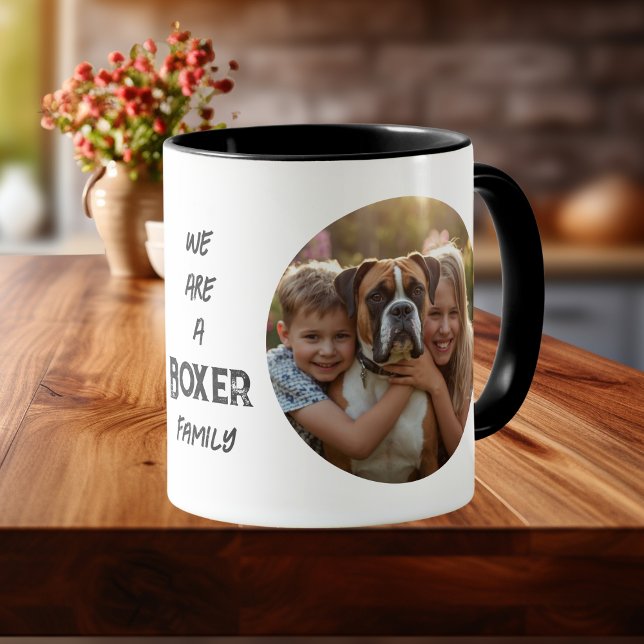 Caneca Pet Photo Boxer Family typography Black Personaliz (Personalize Boxer Pet/ Family Photo)