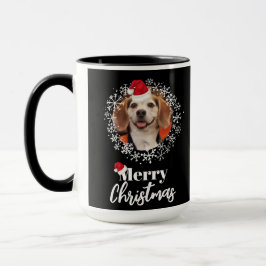 Caneca Pet Photo Red Santa Hat Snowflakes Natal Negro Nat