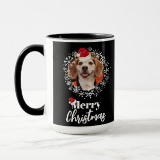 Caneca Pet Photo Red Santa Hat Snowflakes Natal Negro Nat