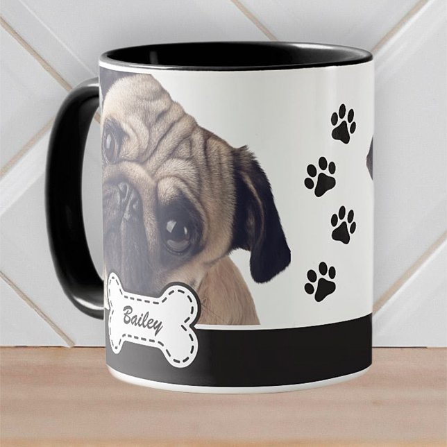 Caneca Pet Photos on Cute Dog Bone Add Name (Criador carregado)