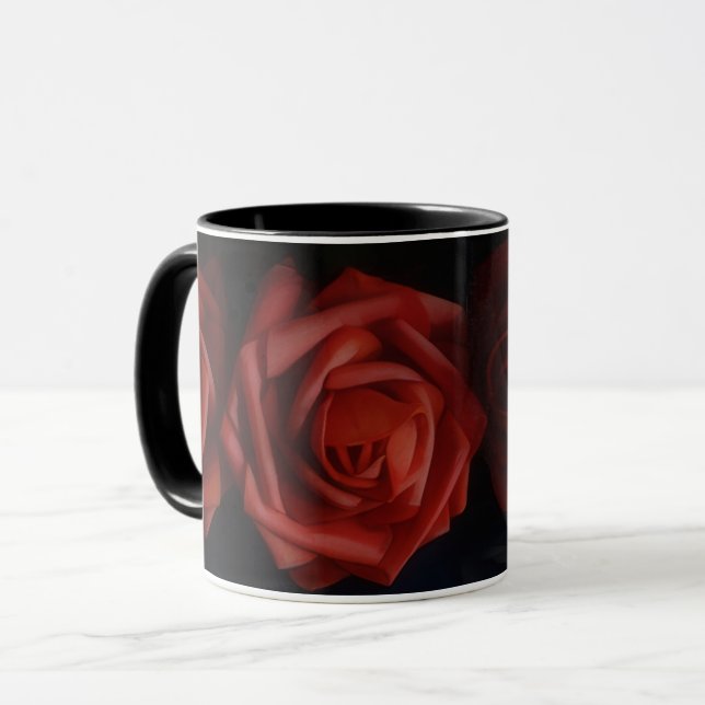 Caneca Pétalas Florais Arte de Flores Rosas Vermel (Frente Esquerda)