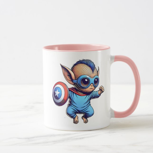 Caneca Petit extraterrestre super-héros avec bouclier. (Direita)