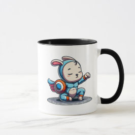 Caneca Petit lapin héros en combinaison bleue.