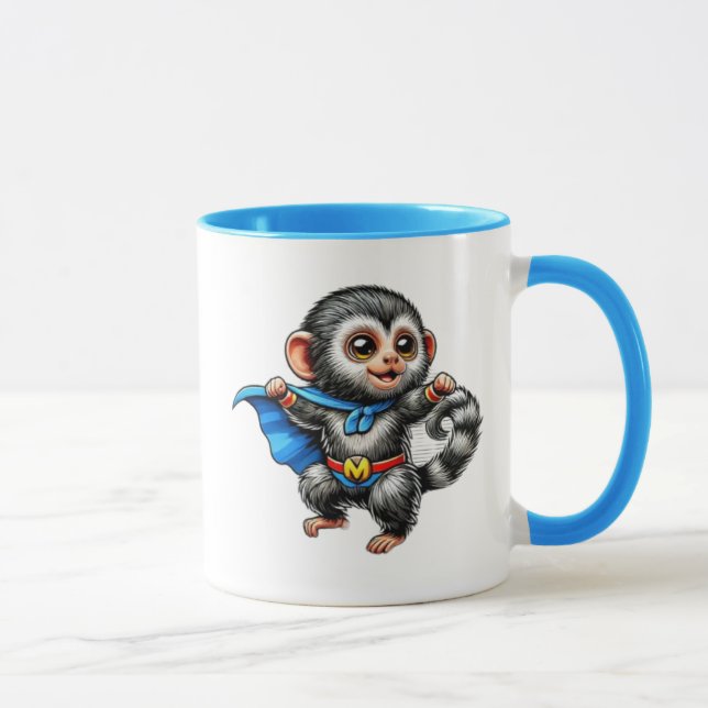 Caneca Petit singe super-héros tout mignon. (Direita)
