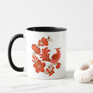 Caneca Petrykivka Inspirado em Arte Popular Vermelha Páss