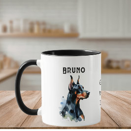 Caneca Pets Simple Watercolor Doberman Black Personalize