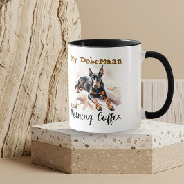 Caneca  Pets Watercolor Blacks/Brown Doberman Personalize
