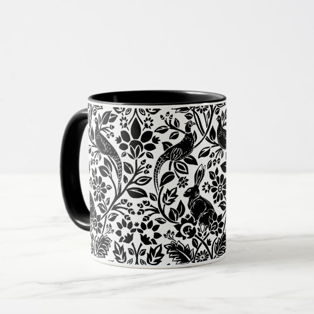 Caneca Pheasant and Hare Patterno, Branco e Preto (Frente Esquerda)