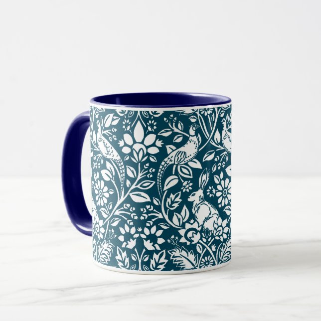 Caneca Pheasant and Hare Patterno, Indigo Blue & White (Frente Esquerda)