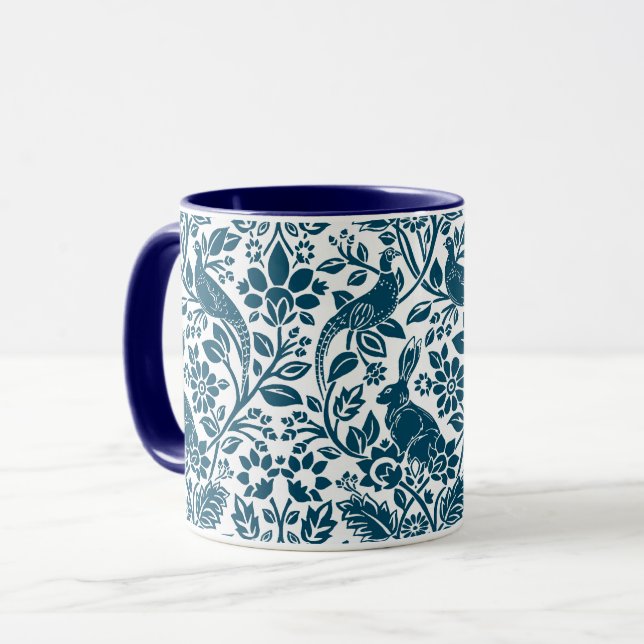 Caneca Pheasant and Hare Patterno, White e Dark Blue (Frente Esquerda)