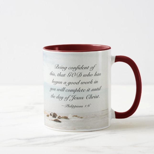 Caneca Philippians 1:6 DEUS que começou um bom trabalho (Direita)