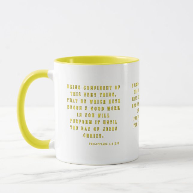 Caneca Philippians 1:6 KJV - Escritura de Bíblia de dois  (Esquerda)