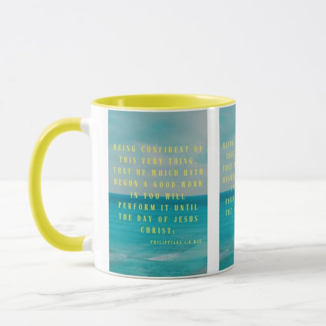Caneca Philippians 1:6 KJV - Escritura de Bíblia Pic Dois (Esquerda)