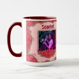 Caneca Photo Collage Name Valentine's Day Floral Coffee