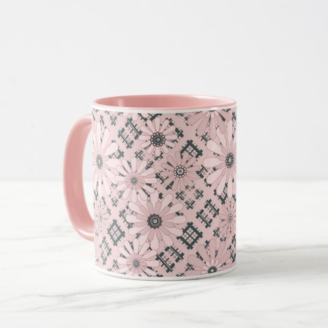 Caneca Pi floral abstrato moderno de xadrez de verificaçã (Frente Esquerda)