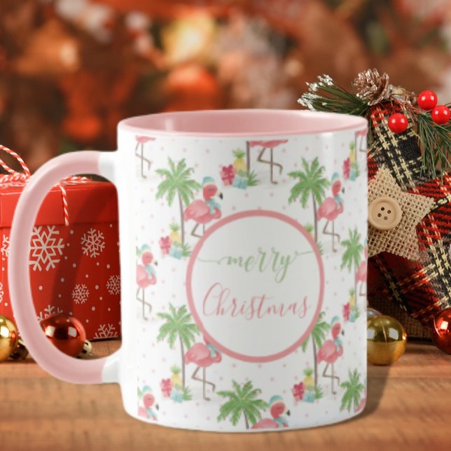 Caneca Pia-rosa-azul-Santa-Hata de Natal tropical (Criador carregado)