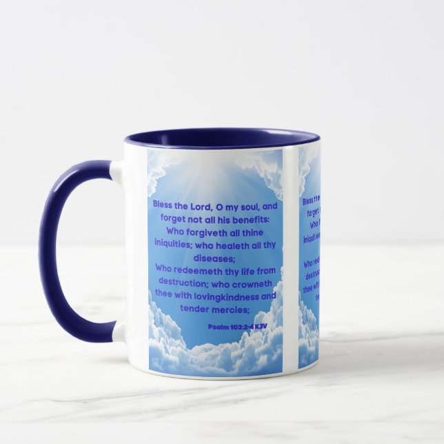 Caneca Pic De Escritura De Bíblia Psalm 103:2-4 KJV De Do (Esquerda)