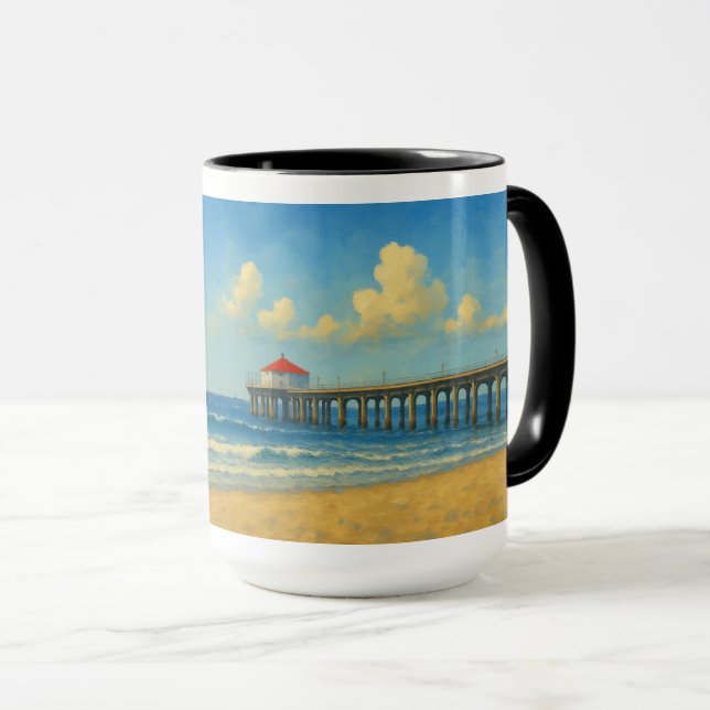 Caneca Píer de praia de Manhattan com telhado vermelho (Frente Esquerda)