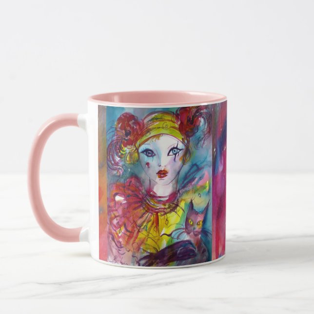 Caneca PIERROT WITH CAT / Venetian Mascarada Máscaras (Esquerda)
