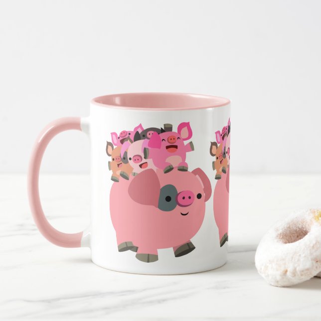Caneca Piglets de Carregando de porco de cartoon (Com Donut)