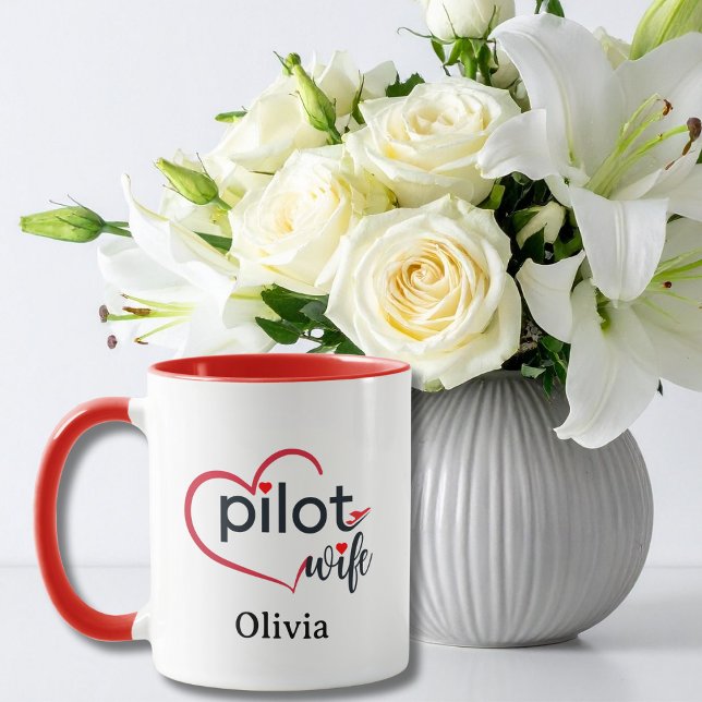 Caneca Pilot Wife Heart Airplane Romantic Custom Birthday (Criador carregado)