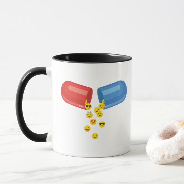 Caneca Pílula Feliz: Emoticons Positivos (Com Donut)