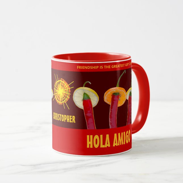 Caneca Pimentões lindos Hola Amigo Engraçados Personalizá (Frente Esquerda)