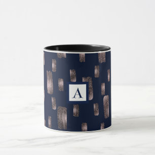 Caneca Pincel de Pintura Moderno Rosa Dourado e Azul Mari
