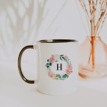 Caneca Pincel Floral Monograma Café<br><div class="desc">Tendy personalizou o design. Estas canecas fazem o presente perfeito. Adicione seu texto personalizado a este design usando as caixas "Editar este modelo design" no lado direito do item, ou clique no botão azul "Personalizar" para organizar o texto, alterar as fontes e cores e também adicionar informações ou imagens adicionais...</div>