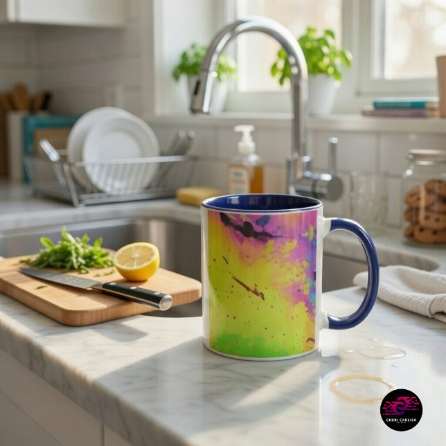 Caneca Pincelada de Tinta Abstrata Neon Rosa (This cup mug doesn’t do subtle.)