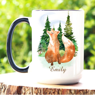 Caneca Pine Floresta Casa de Campo Raposa Aquarela