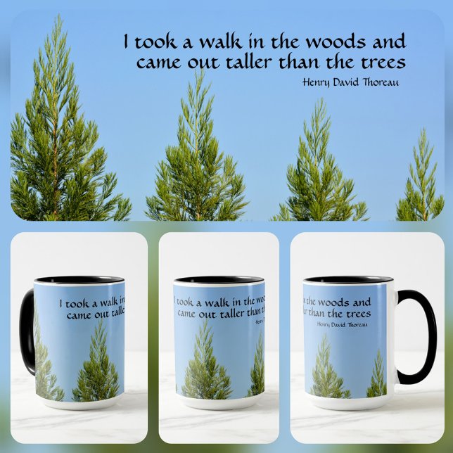 Caneca Pine Trees e Sky Thoreau Cai Passeando em Woods Mu (Criador carregado)
