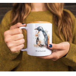 Caneca Pinguim de Cores Aquáticas, personalizado