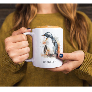 Caneca Pinguim de Cores Aquáticas, personalizado