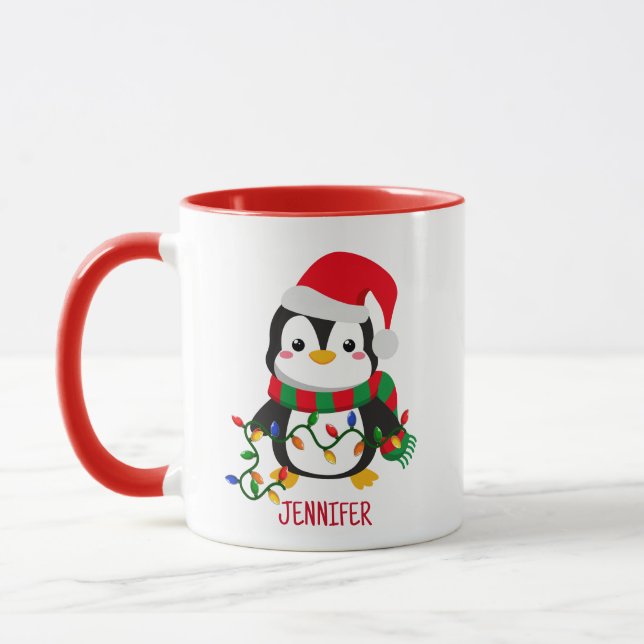 Caneca Pinguim de Natal feliz e brilhante (Esquerda)