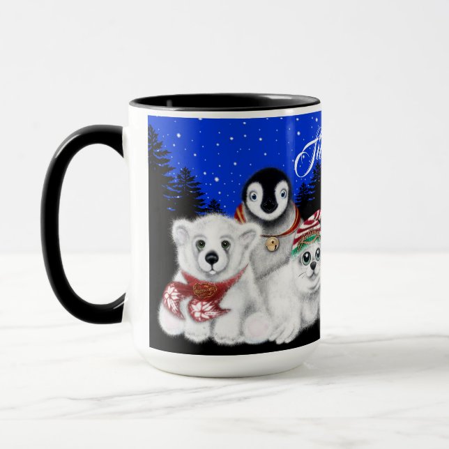 Caneca Pinguim de Natal, filhote de foca polar (Esquerda)
