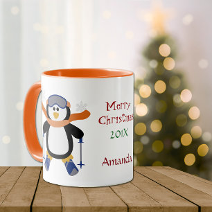Caneca Pinguim do esqui do Natal