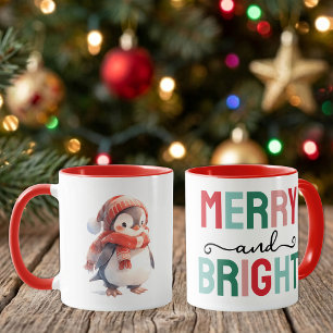 Caneca Pinguim fofo natal alegre e brilhante