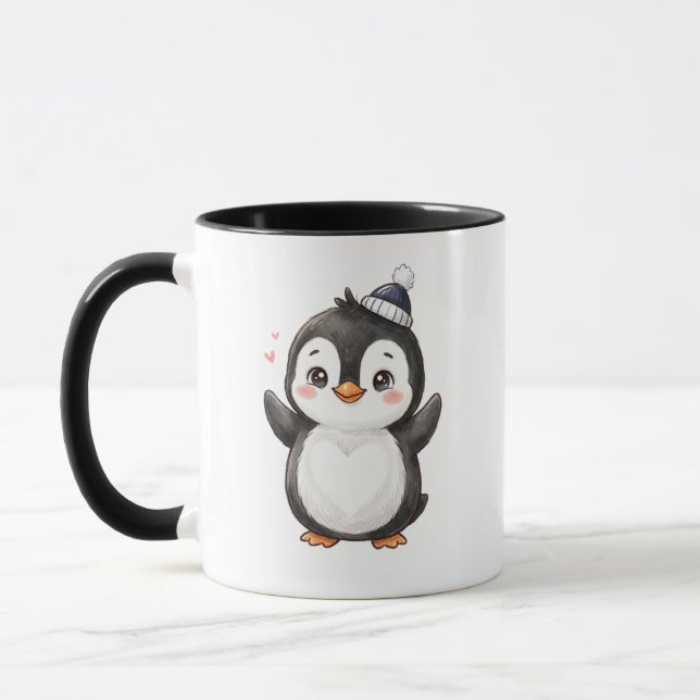 Caneca Pinguim Kawaii Fofo "Relaxando com Minha Cerveja F (Esquerda)