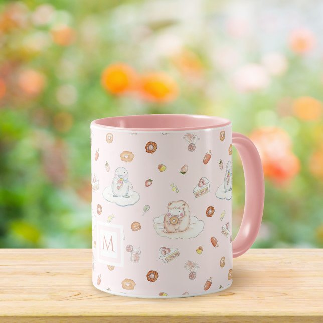 Caneca Pinguim-Pinguim-Cor-de-Água - Monograma Rosa (Criador carregado)
