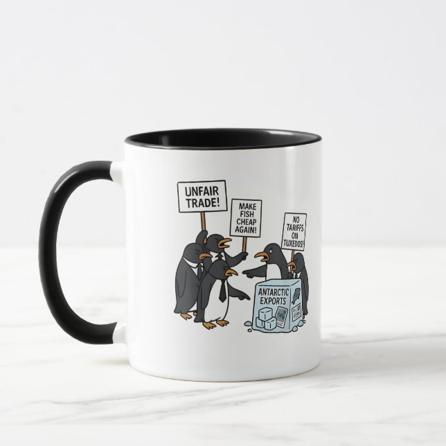 Caneca Pinguins contra Tarifas Anti Trump (Esquerda)