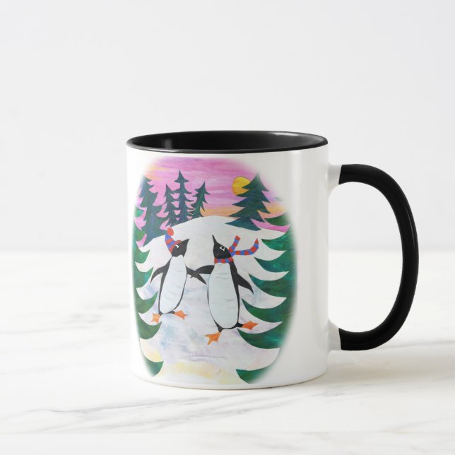 Caneca Pinguins de Pato Bonito Snowscene Ringer Mug (Direita)