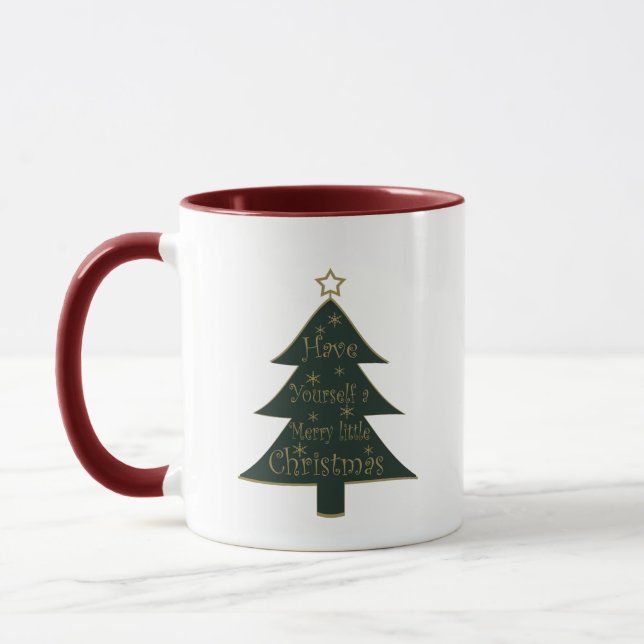 Caneca Pinheira decorada de Natal feliz (Esquerda)
