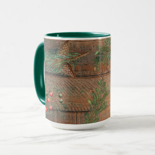 Caneca Pinheiros Coníferas Rústicas de Natal em Madeira