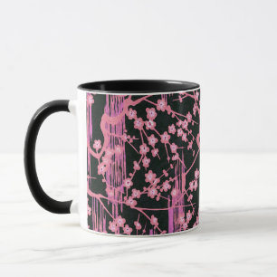 Caneca PINK BLACK SAKURA FLOWERS Japonês Padrão Floral