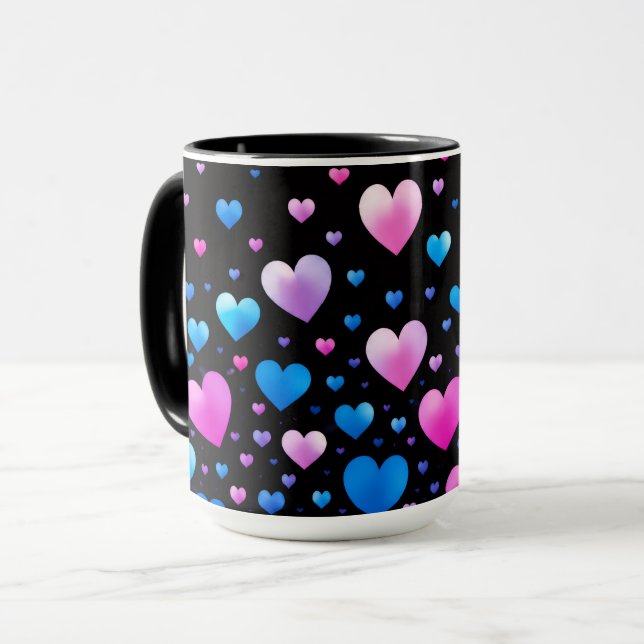 Caneca Pink & Blue Glowing Hearts  (Frente Esquerda)