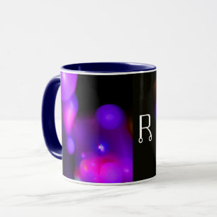 CANECA PINK BLUE PURPLE BLACK FRACTAL BUBBLES MONOGRAM