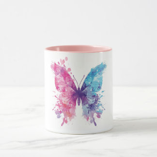 Caneca Pink & Blue Watercolor Butterfly T-Shirt – Soft Pa